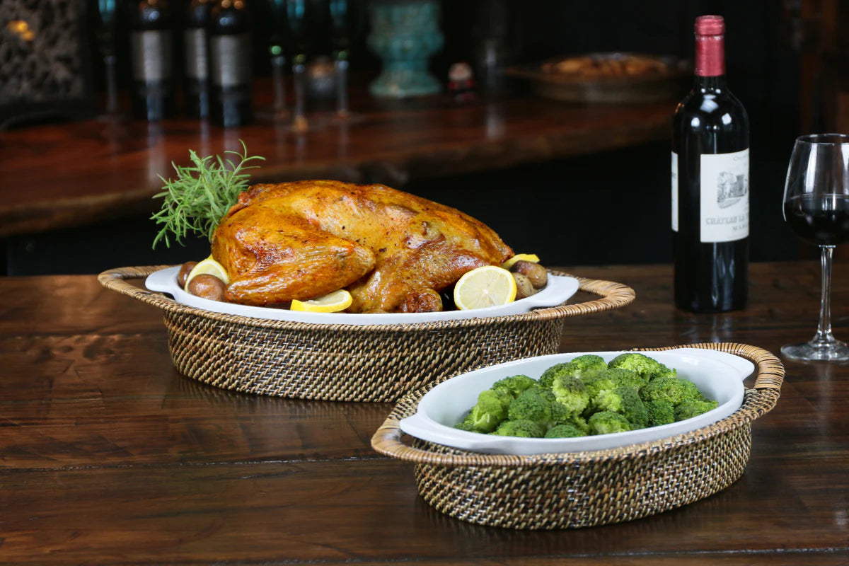 Oval Casserole Basket with Stoneware Roaster