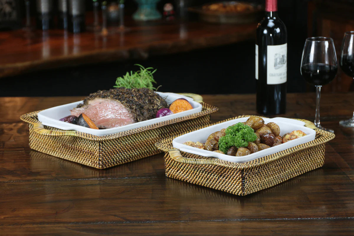 Rectangular Casserole Basket with Stoneware Roaster