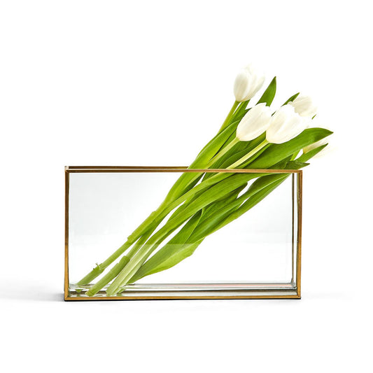 Window Square Vase w/ Gold Metal Trim