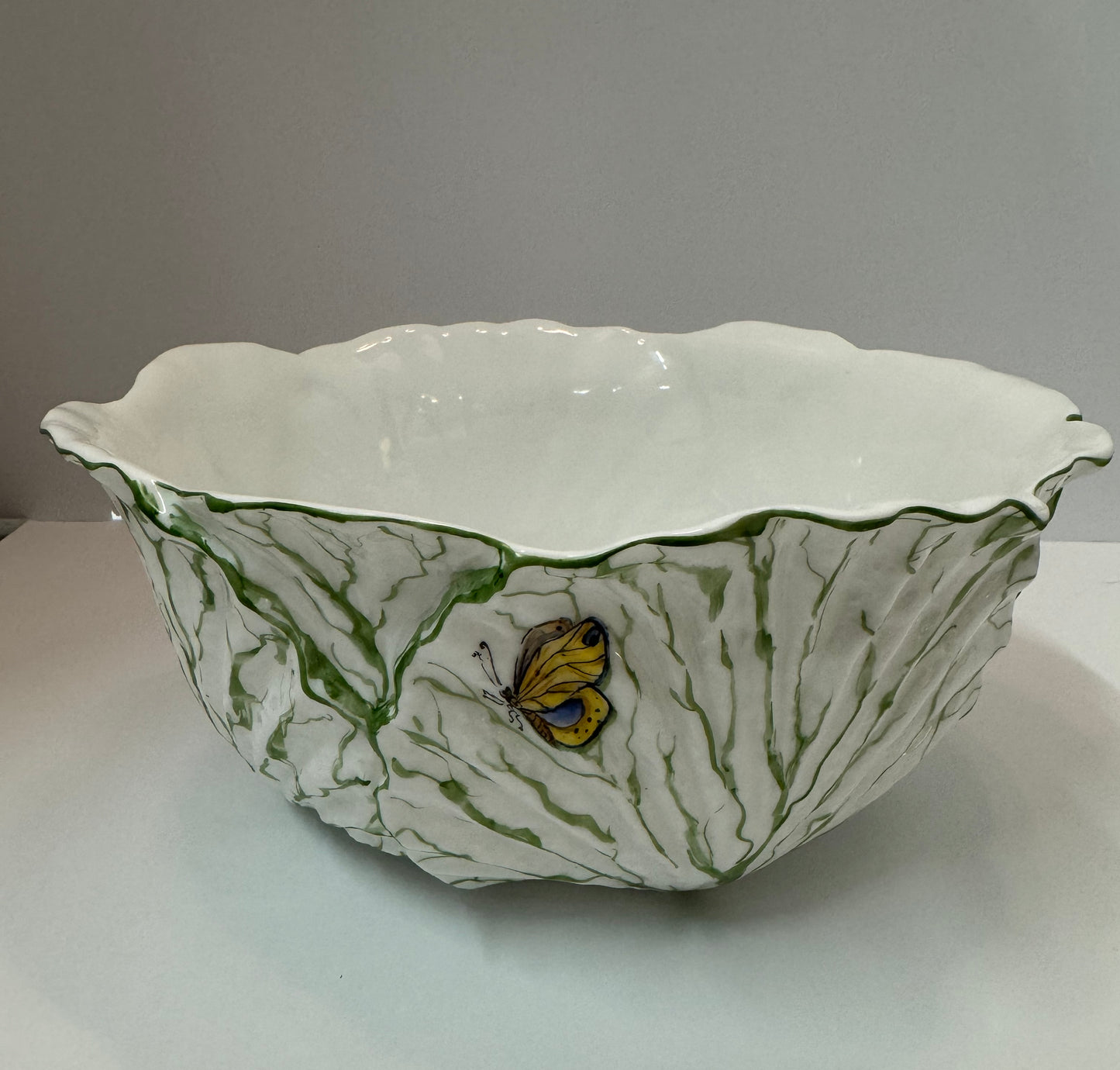 Hand Painted Porcelain Cabbage Bowl with Butterflies