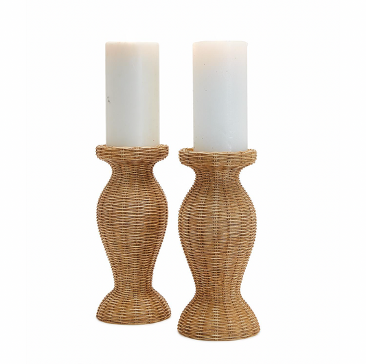 Basket Weave Pedestal Candleholder s/2