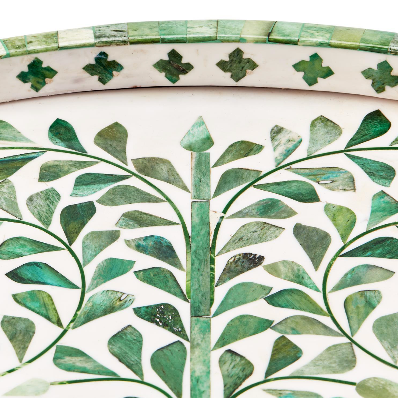 Jaipur Palace Green/White Inlaid Decorative Round Serving Tray