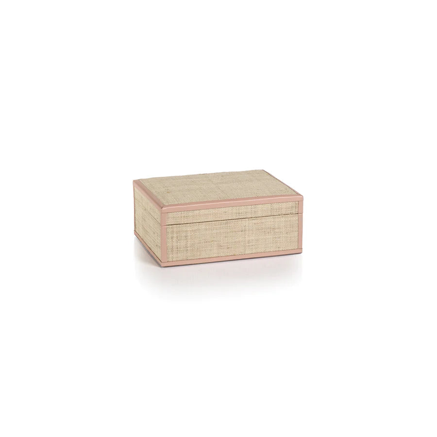 Raffia Boxes with Pink Leather Trim