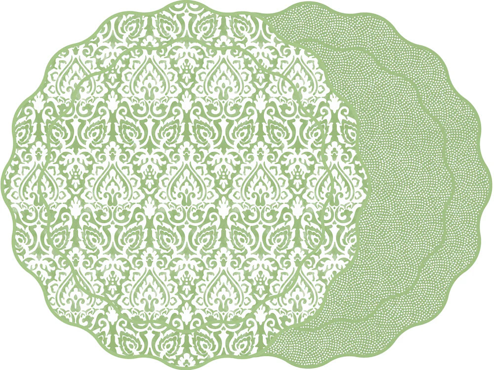 Damask/Dot Fan Scallop Placemats Set/4