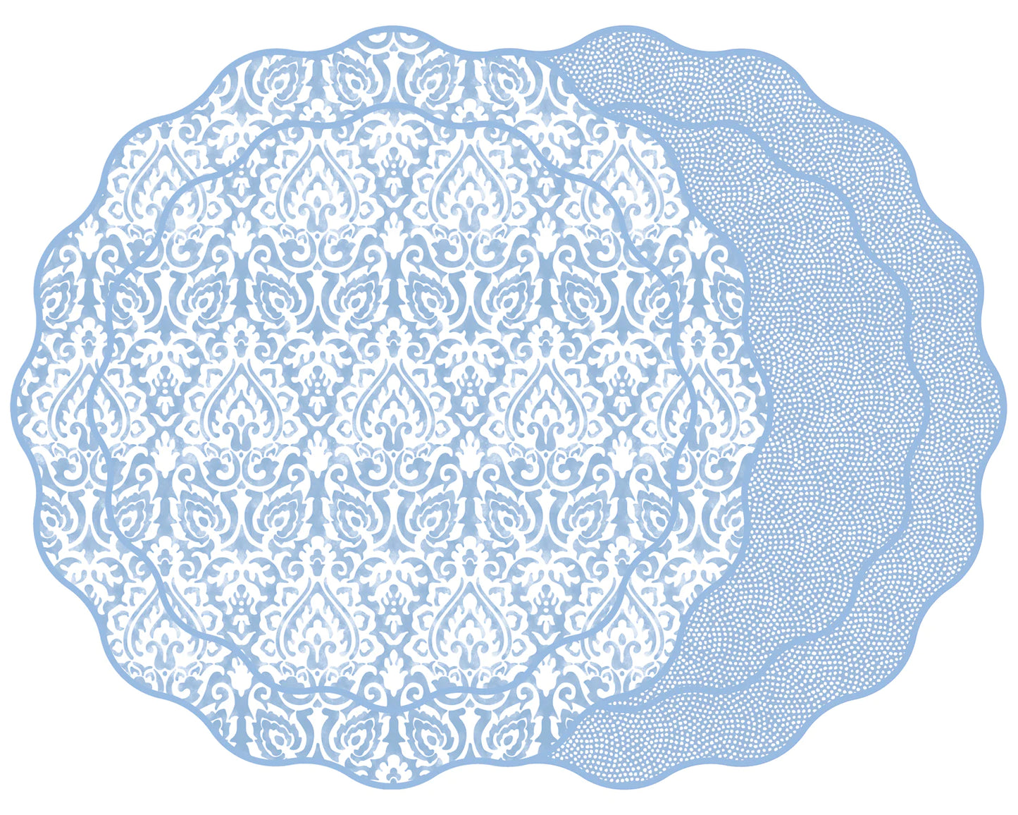 Damask/Dot Fan Scallop Placemats Set/4