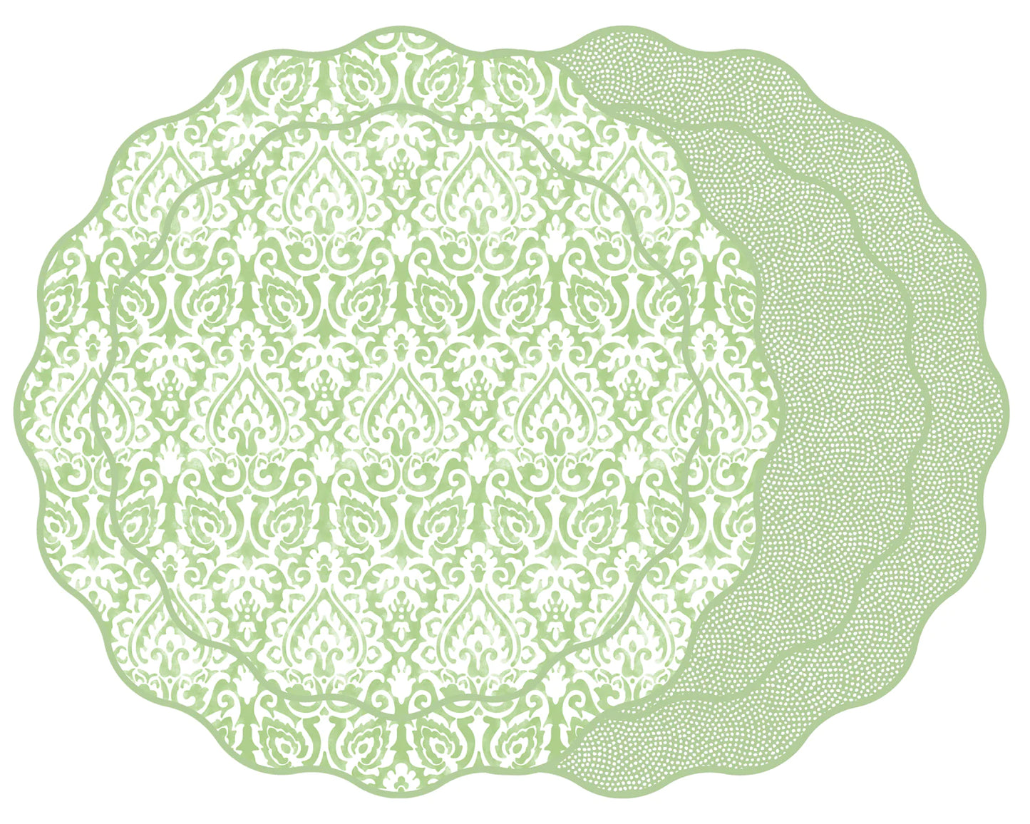 Damask/Dot Fan Scallop Placemats Set/4