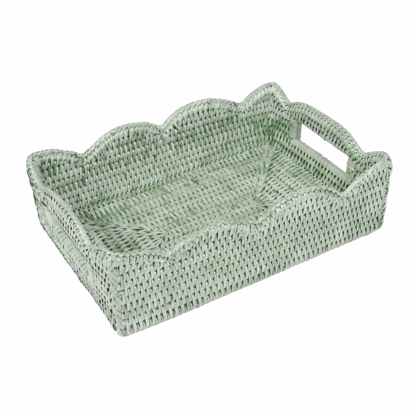 Green Scalloped Rattan Tray