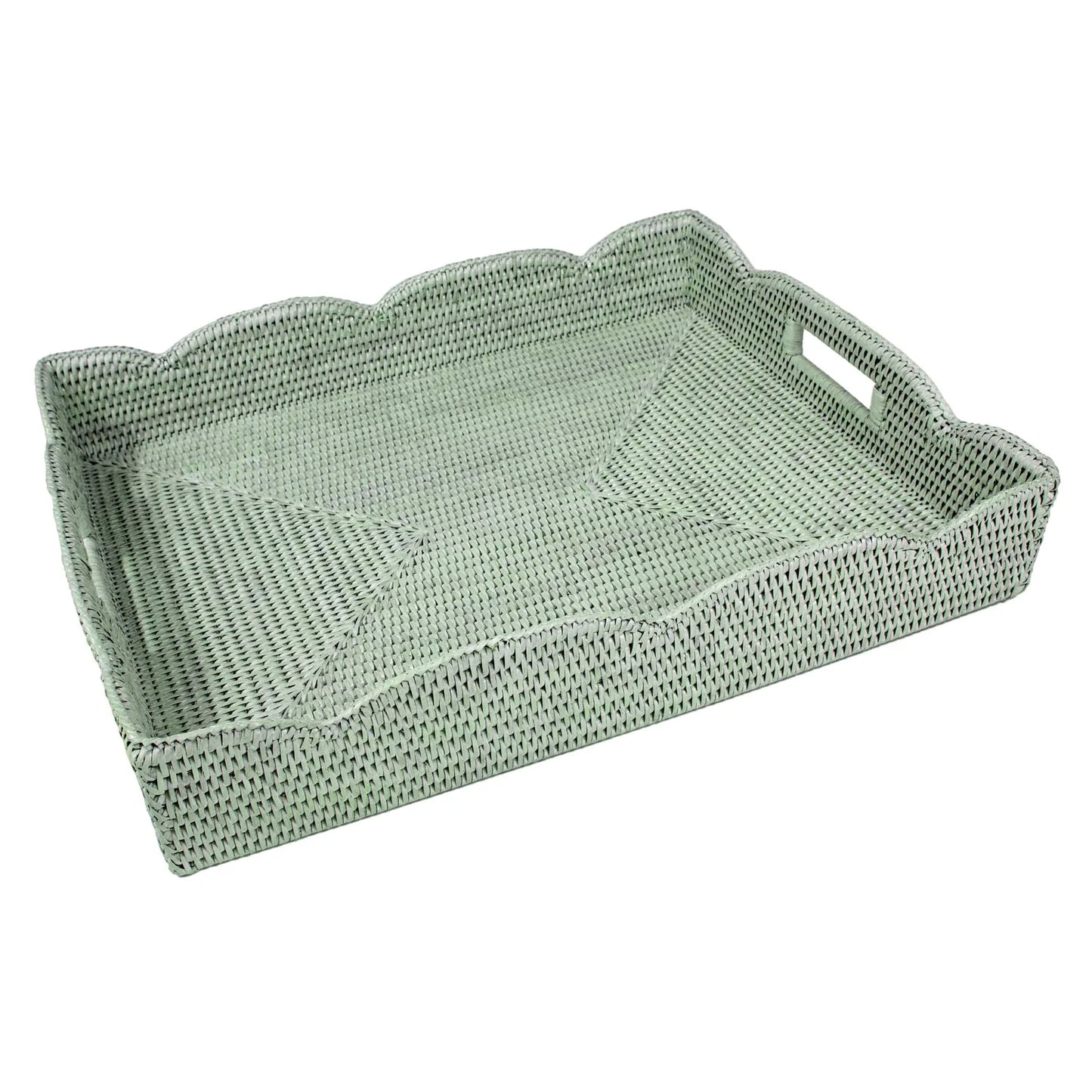 Green Scalloped Rattan Tray