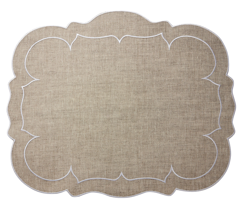 Scalloped Rectangular Linen Placemat Set/4