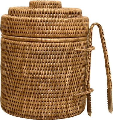 Rattan Round Ice Bucket with Thermos Liner