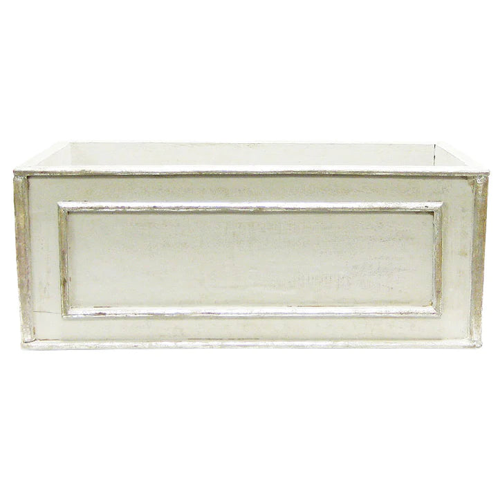 Wooden Rect Container Large w/Base - Grey w/ Silver