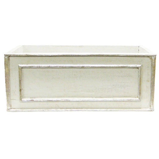 Wooden Rect Container Large w/Base - Grey w/ Silver