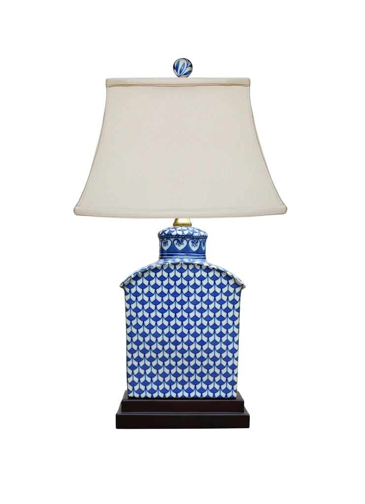 Blue & White Fish Scale Flat Jar Lamp