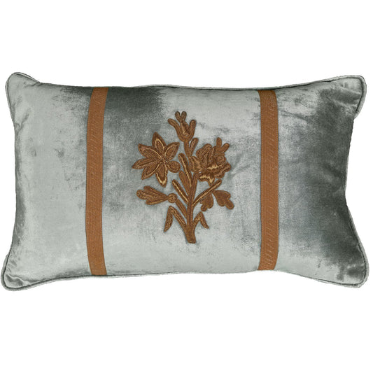 Gold Embroidered on Turquoise Velvet Pillow