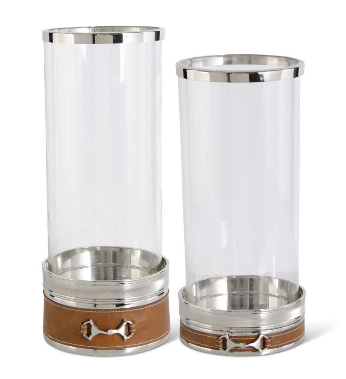 Silver Metal & Glass Hurricanes on Tan Vegan Leather Base