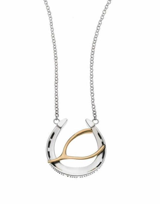Wishing You Good Luck Horseshoe and Wishbone Pendant Necklace