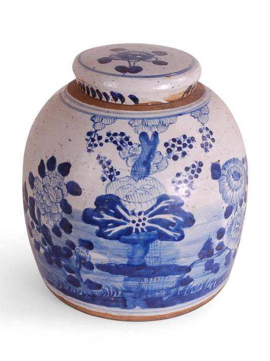 Foot-Stomped Blue and White Floral Jar