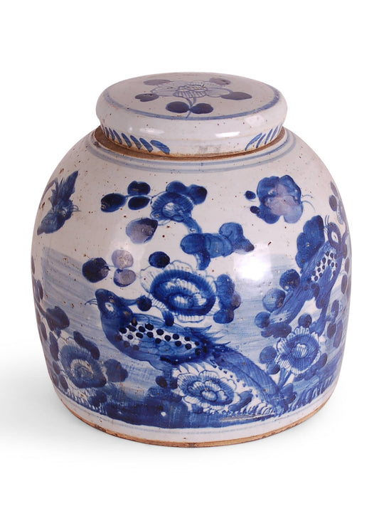 Foot-Stomped Blue and White Jar