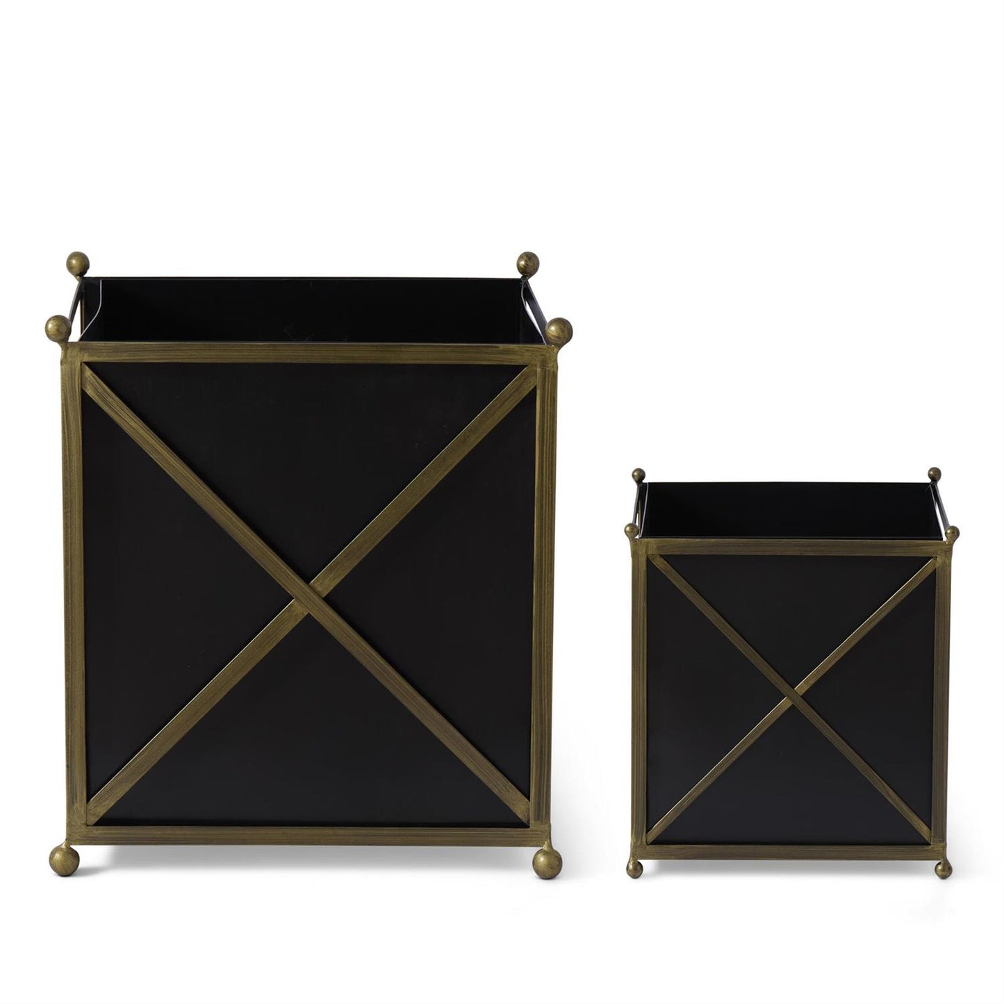 Antique Black Metal Planter w/ Gold Trim