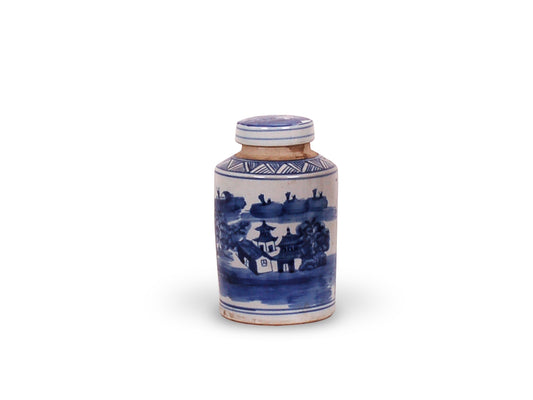 Blue and White Canton Tea Caddie