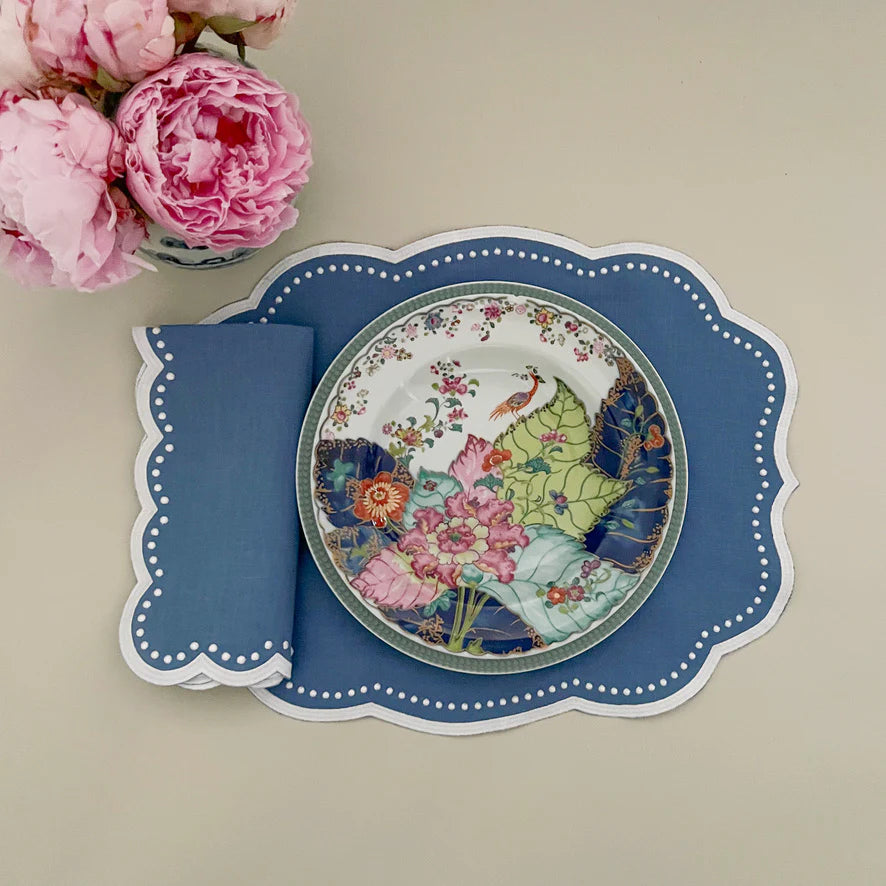 Blue Dots Wide Border Table Linens Set/4