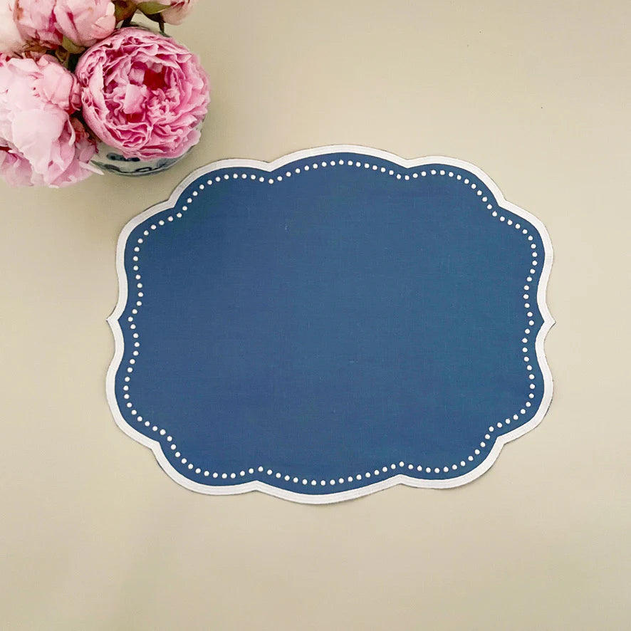 Blue Dots Wide Border Table Linens Set/4