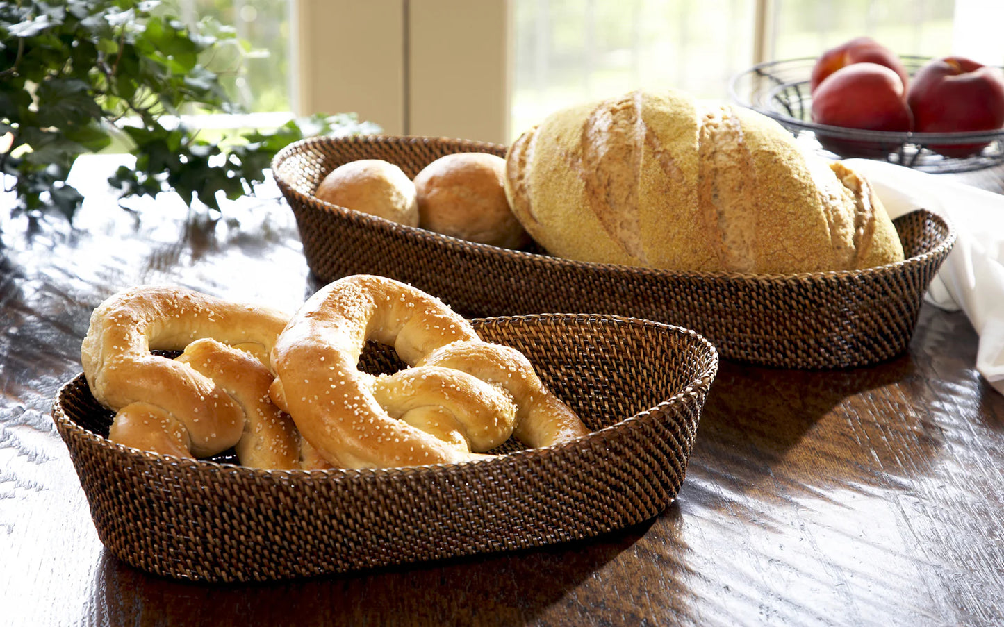 Large Oval Bread Basket with Braided Edge