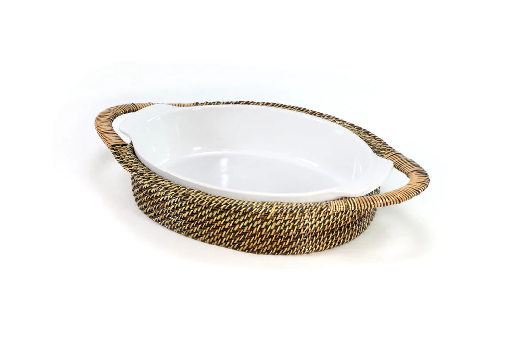 Oval Casserole Basket with Stoneware Roaster