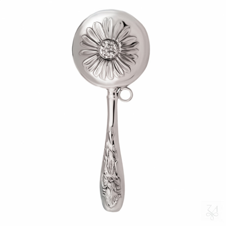 Sterling Silver Daisy Baby Rattle