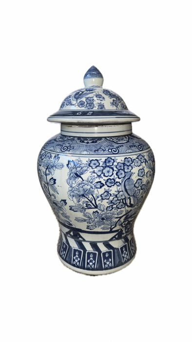 18" Lidded Warrior Jar - Blue & White