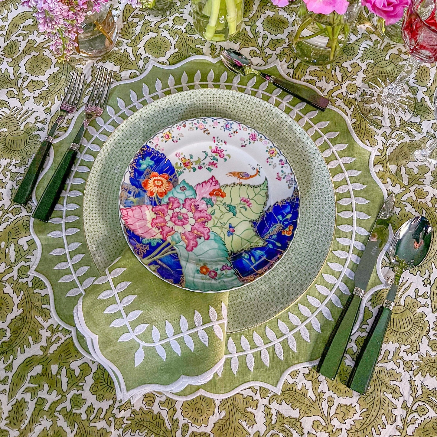 Green Leaves Table Linens Set/4