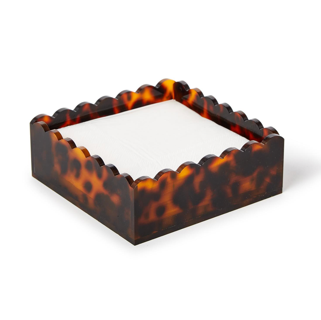 Tortoise Print Scalloped Edge Acrylic Cocktail Napkin Holder