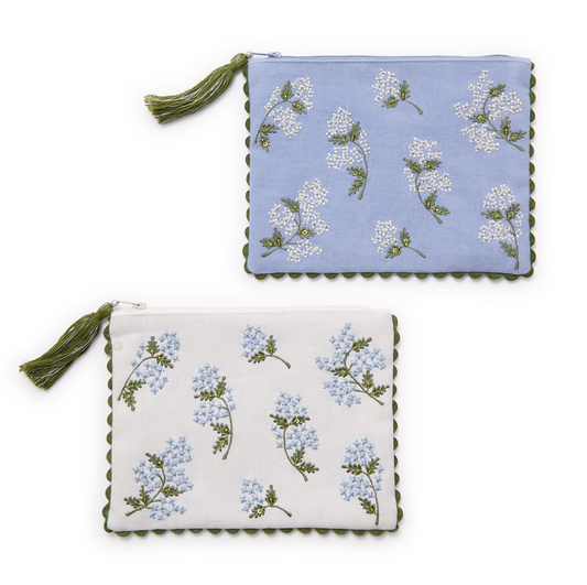 Hydrangea Embroidered and Embellished Pouch
