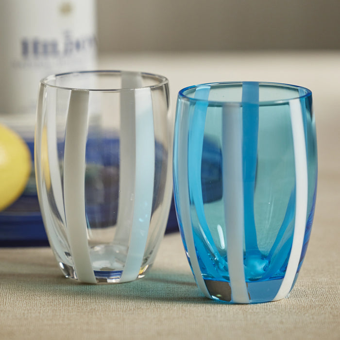 Portofino Stemless Glass with White Stripes