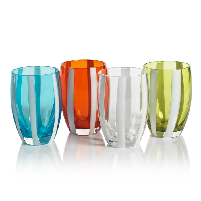 Portofino Stemless Glass with White Stripes