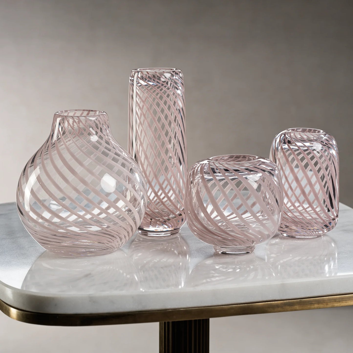 Clear Bud Vase with Blush Swirl - Short Narrow