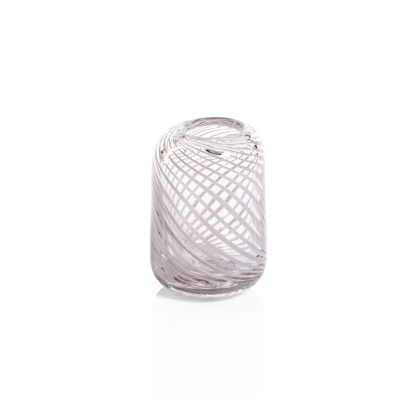 Clear Bud Vase with Blush Swirl - Short Narrow