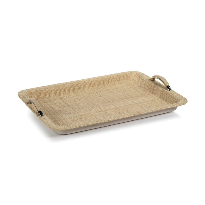 Raffia and Chambray Serving Tray