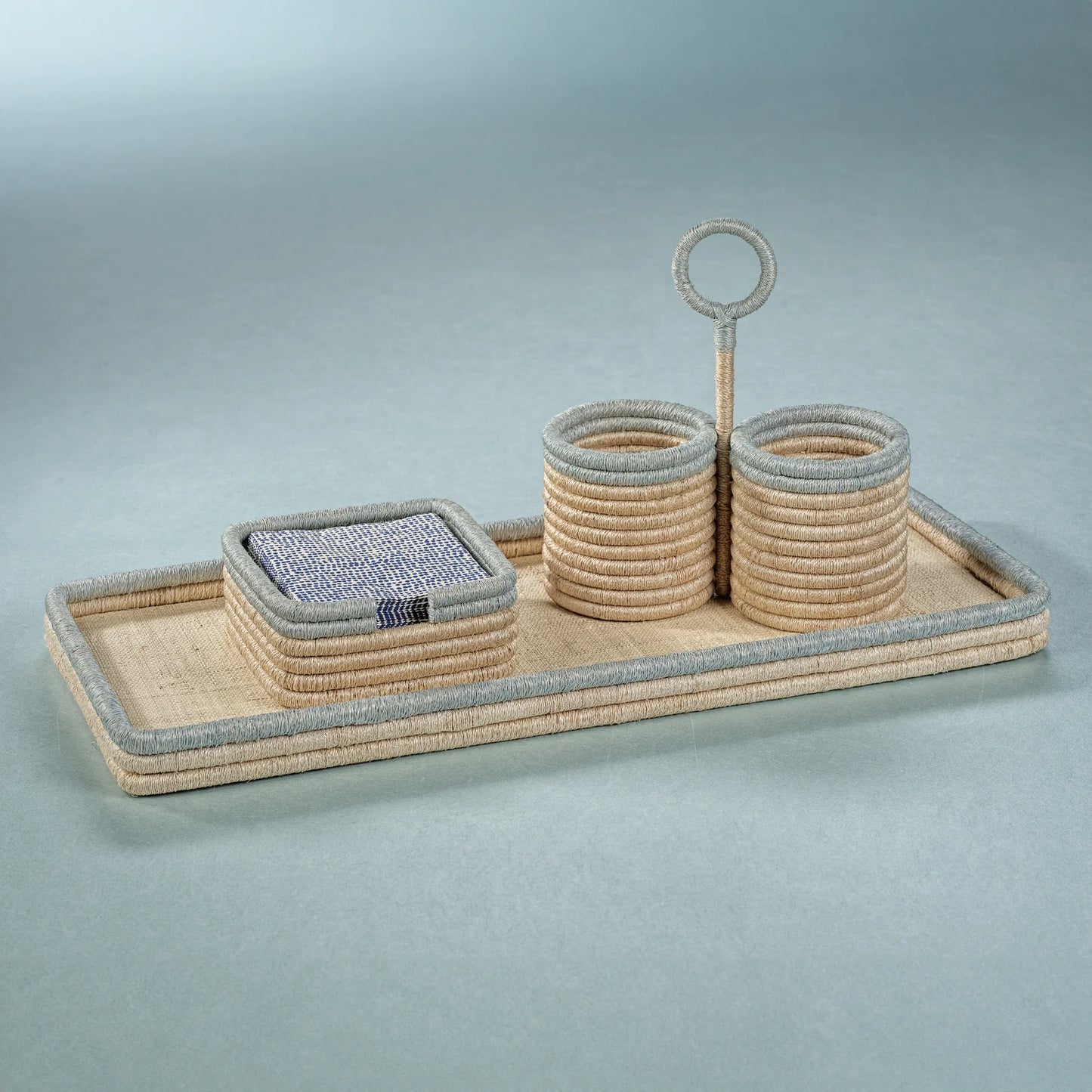 Coiled Rattan/Abaca Utensil/Wine Caddy