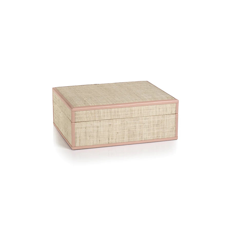 Raffia Boxes with Pink Leather Trim