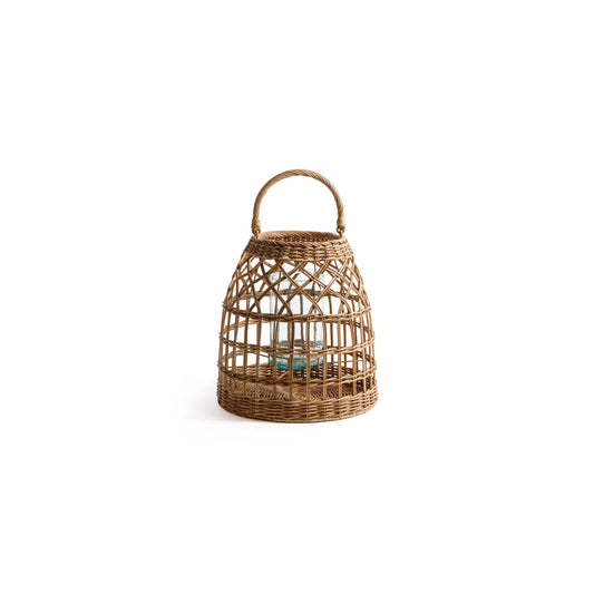 Rattan Lantern with Glass Hurricane