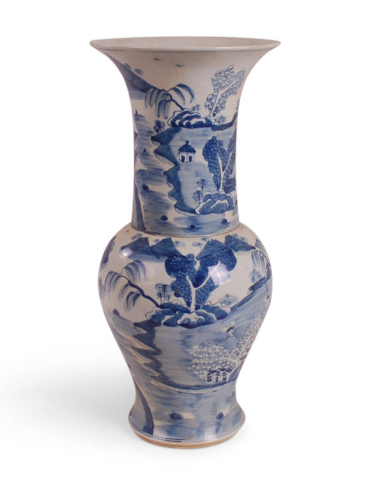16" Blue and White Canton Beaker Vase