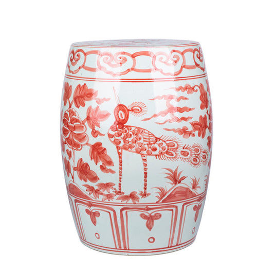 Coral Red Bird Village Garden Stool