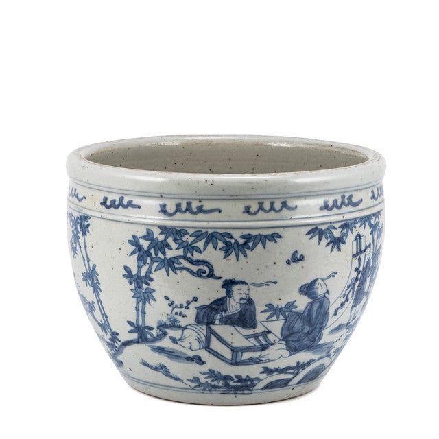 Blue & White Porcelain Pot with Seven Sages of Bamboo Grove
