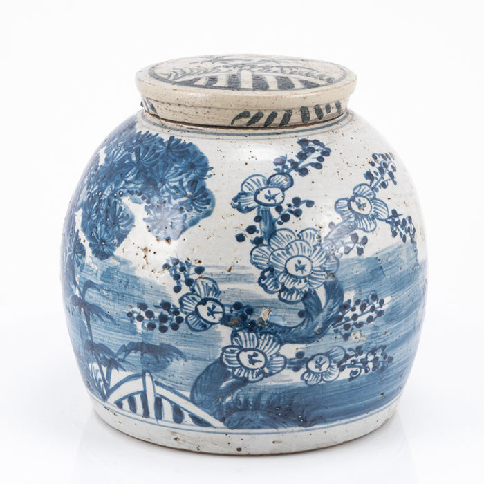 Blue & White Vintage Ming Jar - Pine Motif