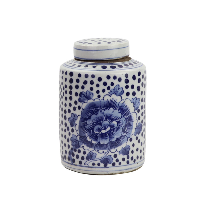 Blue & White Mini Tea Jar - Peony Dots