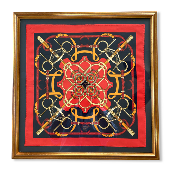 Hermes Eperon d'Or Red & Black Framed Silk