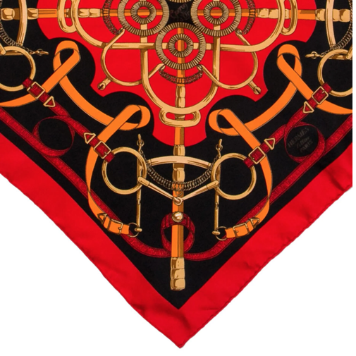 Hermes Eperon d'Or Red & Black Framed Silk