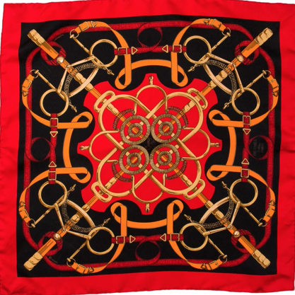 Hermes Eperon d'Or Red & Black Framed Silk