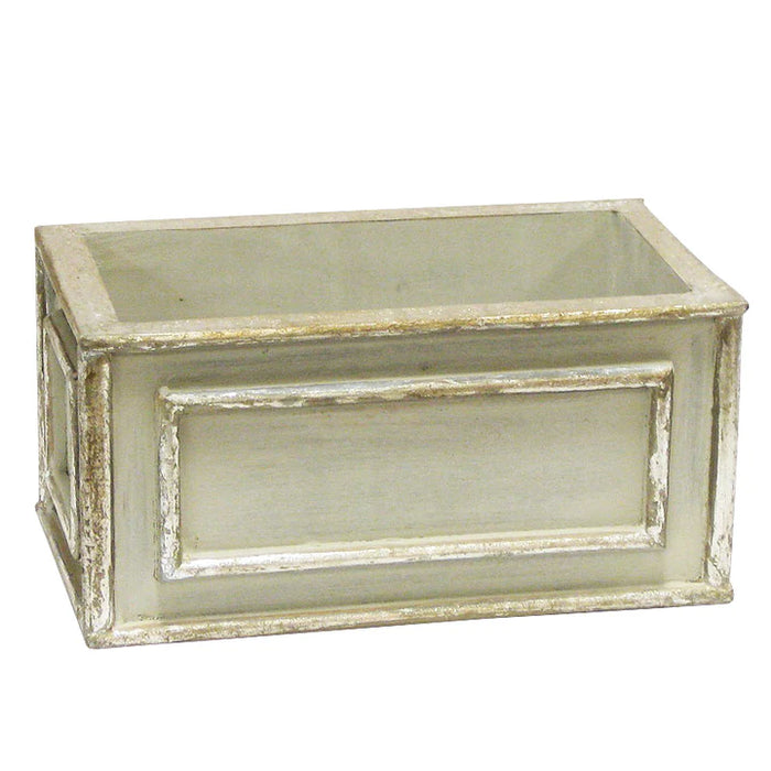 Wooden Rectangular Planter - Antique Gray w/ Silver